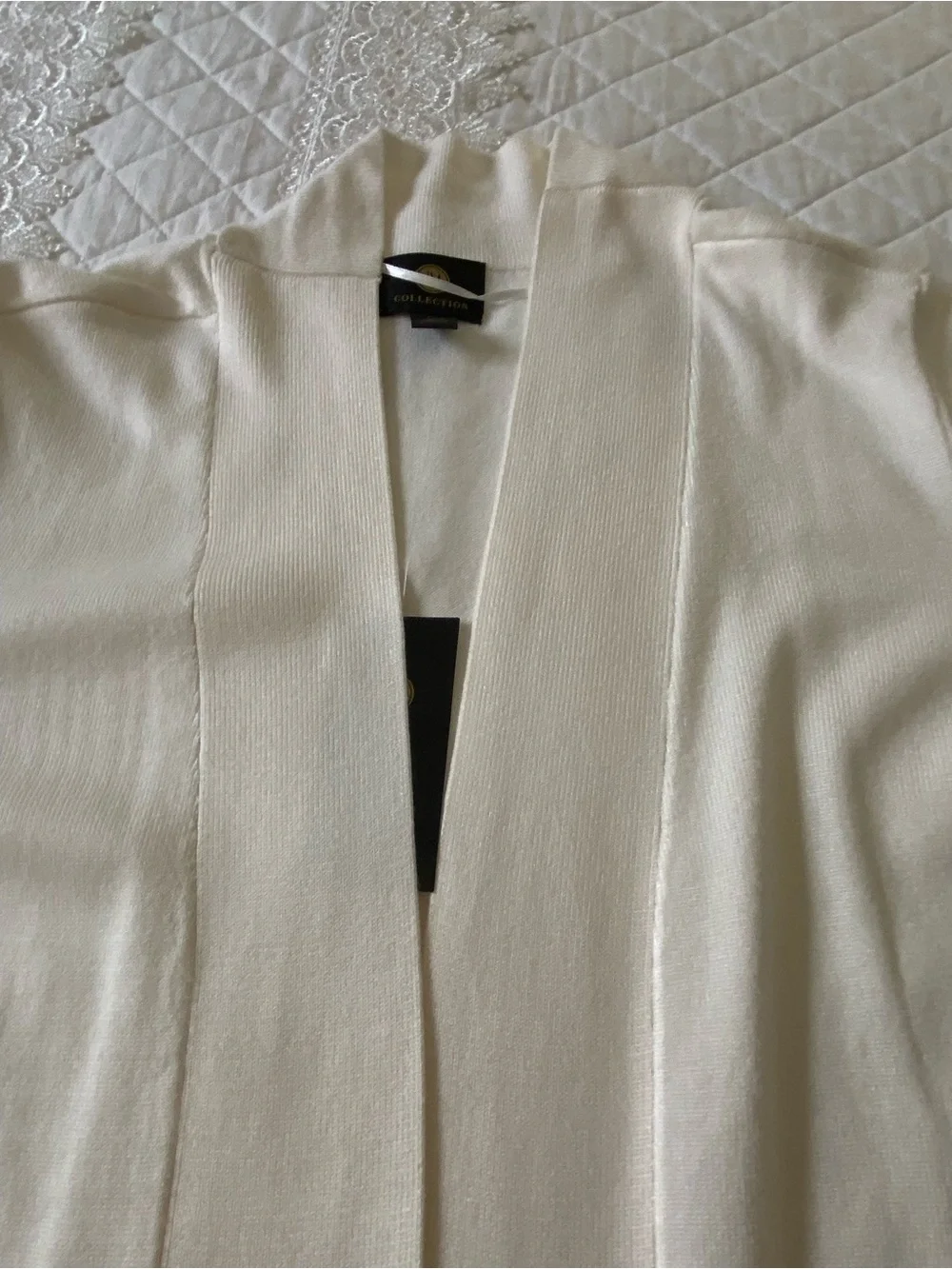JM Collection Cream Open-Front Cardigan with Gold Buttons